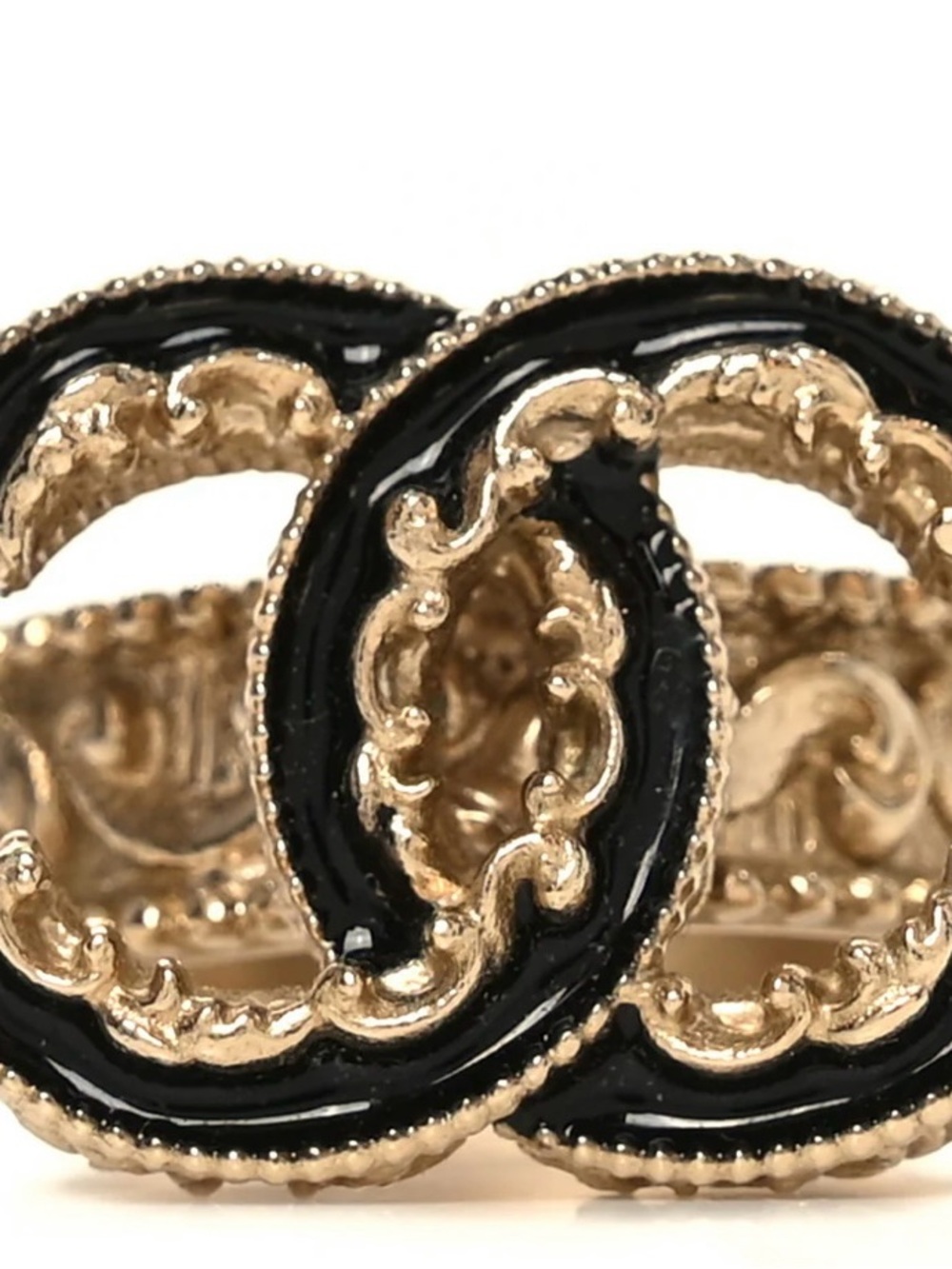 CHANEL Gold and Black Interlocking CC Ring
